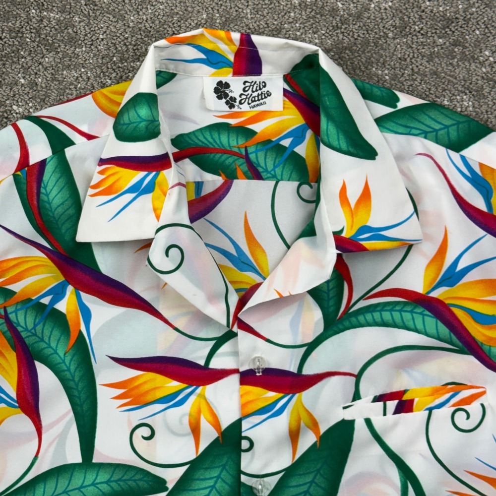 Hilo Hattie Hawaii Shirt Mens XL White Bird of Paradise Floral Tropical Aloha